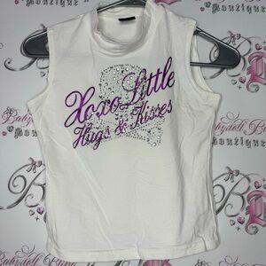 Xoxo hugs & kisses tank top bling holographic silver purple white mock neck y2k